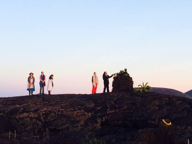 Sunrise offerings before the protest at the ahu (alter) across from the base of Mauna Kea