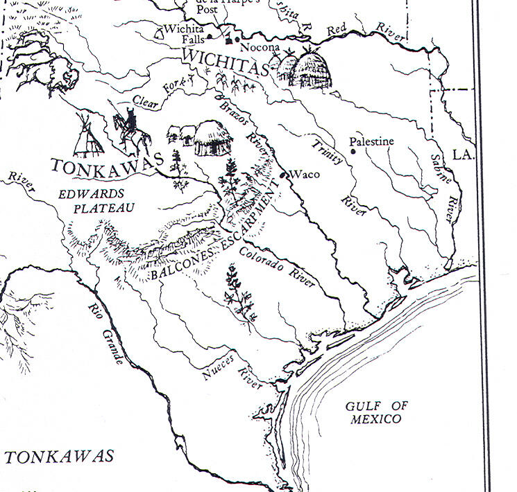 Old map of indigenous lands in what is now called Texas